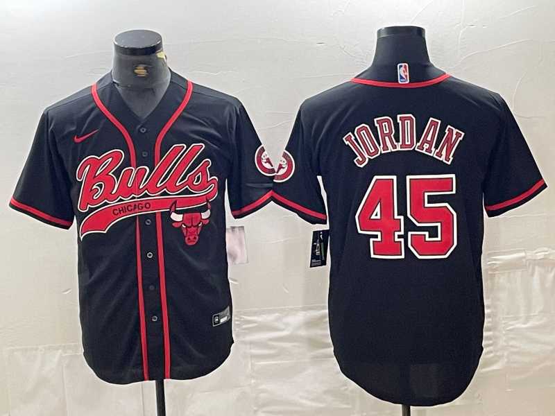 Men%27s Chicago Bulls #45 Michael Jordan Black Cool Base Stitched Baseball Jersey